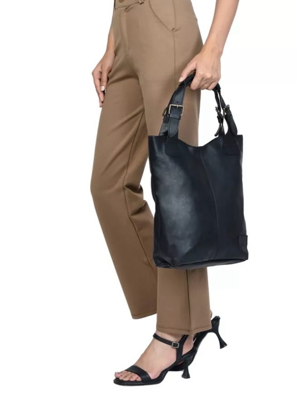 HOBO Black Leather Tote / Shoulder Bag with Vertical Zip, Snap Closure